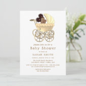 ゴールデンプラムかわいいベビー金ゴールドベビーシャワー 招待状 (スタンド正面)