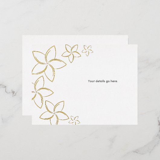 ゴールデンプルメリア結婚のエンクロージャカー実在ドフォイル 箔招待状ポストカード (正面/裏面)