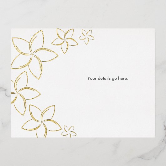 ゴールデンプルメリア結婚のエンクロージャカー実在ドフォイル 箔招待状ポストカード (正面)