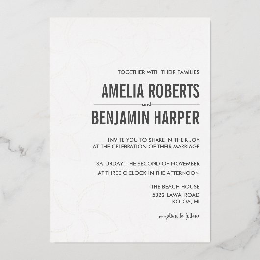 ゴールデンプルメリア結婚式招待状実在フォイル 箔招待状 (正面)