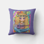 ゴールデンヘアヒッピーChickパープルギターピースサイン クッション (裏面)