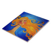 ゴールデンヘア抽象芸術ポートレートの女性 タイル (側面)