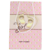 ゴールデンベビーガールの足跡とハートベビーシャワー ミディアムペーパーバッグ (裏面)