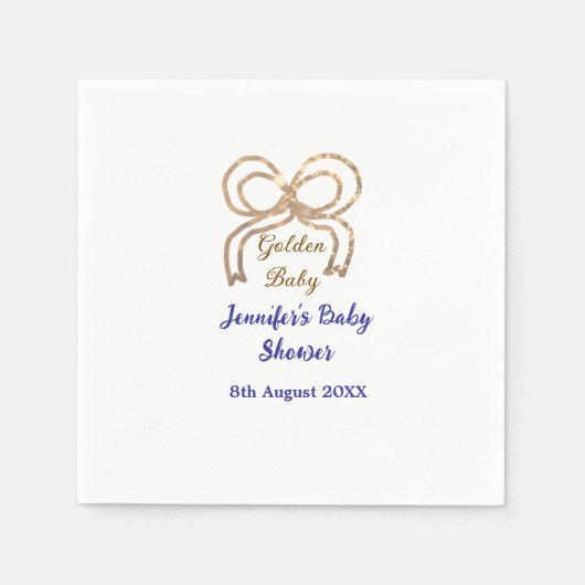 ゴールデンベビーグリッターボー王室のブルーベビーシャワー スタンダードカクテルナプキン (正面)