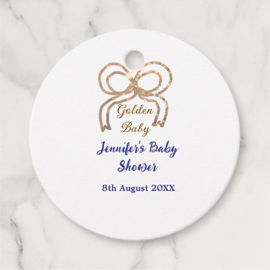 ゴールデンベビーグリッターボー王室のブルーベビーシャワー フェイバータグ (正面)