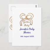 ゴールデンベビーグリッターボー王室のブルーベビーシャワー ポストカード (正面/裏面)