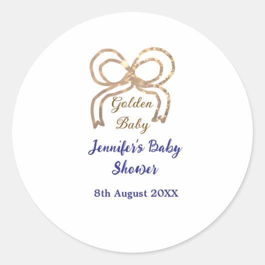 ゴールデンベビーグリッターボー王室のブルーベビーシャワー ラウンドシール (正面)