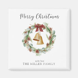 ゴールデンベルが咲くメリークリスマスの葉リース マグネット