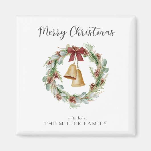 ゴールデンベルが咲くメリークリスマスの葉リース マグネット (正面)
