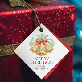 ゴールデンベルと赤い弓の水色クリスマス フェイバータグ