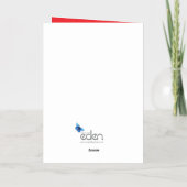 ゴールデンベルと赤い弓の水色クリスマス 箔グリーティングカード (裏面)