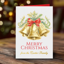 ゴールデンベルと赤い弓の水色クリスマス