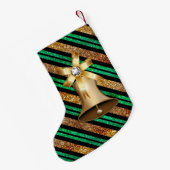 ゴールデンベルグリーン金ゴールド&ブラックフェイクグリッター スモールクリスマスストッキング (裏面 (吊り時))