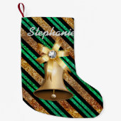 ゴールデンベルグリーン金ゴールド&ブラックフェイクグリッター スモールクリスマスストッキング (正面)