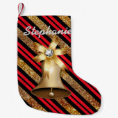 ゴールデンベルレッド金ゴールド&ブラックフェイクグリッター スモールクリスマスストッキング (正面)