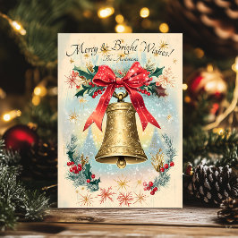 ゴールデンベル付きヴィンテージクリスマスグリーティングカード 招待状