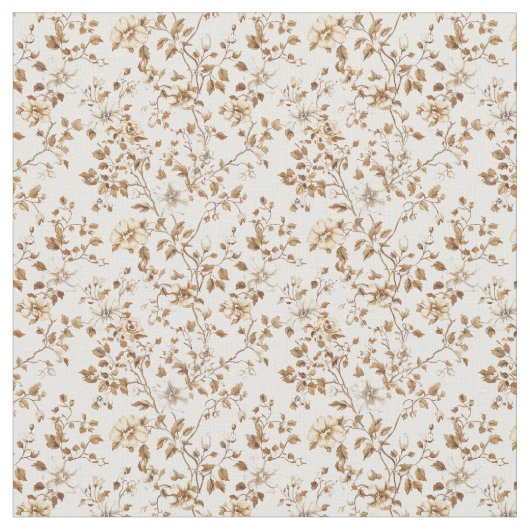 ゴールデンベージュトイルバラと花 ファブリック (クローズアップ)