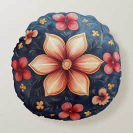 ゴールデンペタルメダリオンラウンドフローラ装飾用クッション ラウンドクッション