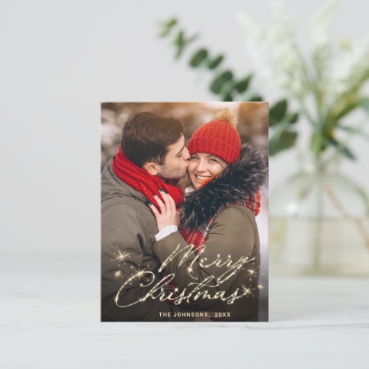 ゴールデンホモダンリデーフォトクリスマスグリーティング ポストカード (スタンド正面)