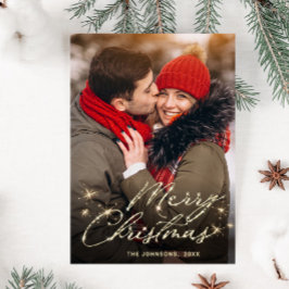 ゴールデンホモダンリデーフォトクリスマスグリーティング ポストカード