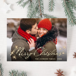 ゴールデンホモダンリデーフォトクリスマスグリーティング ポストカード