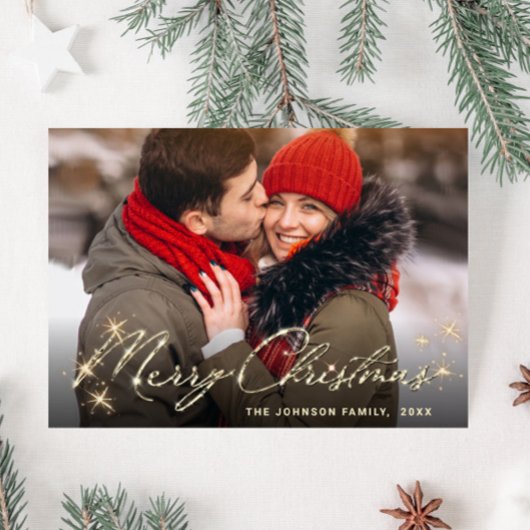 ゴールデンホモダンリデーフォトクリスマスグリーティング ポストカード