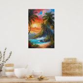 ゴールデンホライズンサンセットオン魅力的ビーチ ポスター (キッチン)