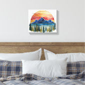 ゴールデンホライズン 水彩画 山の夕焼け アウトドア キャンバスプリント (インサイチュ (寝室))