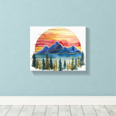 ゴールデンホライズン 水彩画 山の夕焼け アウトドア キャンバスプリント (インサイチュ (ウッドフロア))