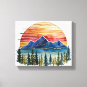 ゴールデンホライズン 水彩画 山の夕焼け アウトドア キャンバスプリント (正面)