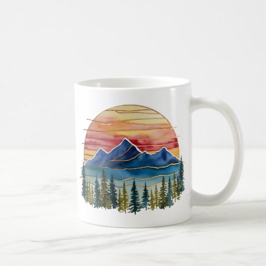ゴールデンホライズン 水彩画 山の夕焼け アウトドア コーヒーマグカップ (右)