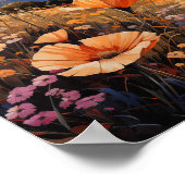 ゴールデンホライゾンワイルドフラワーフィールドと山 ポスター (角)