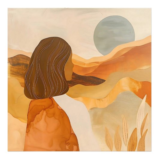 ゴールデンホライゾン – 抽象芸術デザートウーマン フォトプリント            (正面)