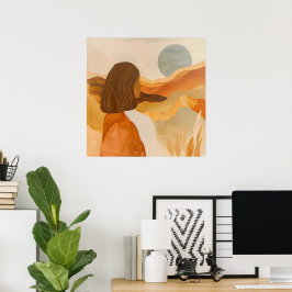 ゴールデンホライゾン – 抽象芸術デザートウーマン ポスター