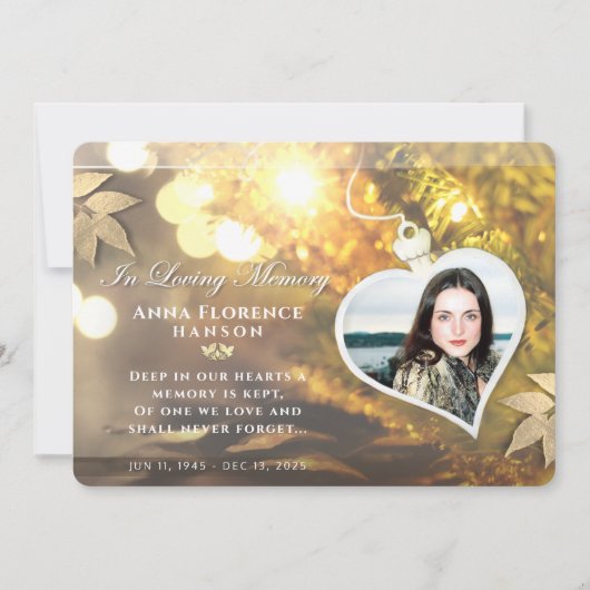 ゴールデンホリデーハートフォト悔やみや弔慰サンキューカード 招待状 (正面)