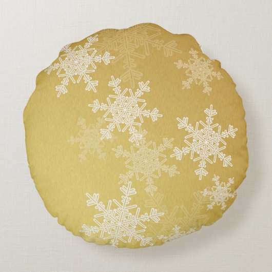 ゴールデンホワイトスノーフレークミニマリスクリスマス ラウンドクッション (裏面)