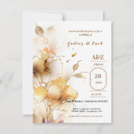 ゴールデンホワイトフラワー結婚式招待状 招待状