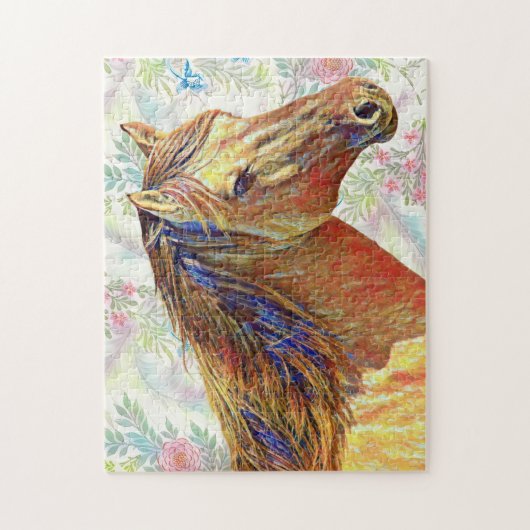 ゴールデンホースオンフローラルパターンパズル ジグソーパズル (縦)