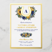 ゴールデンホースシューブルーサンフラワーフォト結婚ズ 箔招待状 (正面)