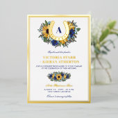 ゴールデンホースシューブルーサンフラワーフォト結婚ズ 箔招待状 (立ち正面)