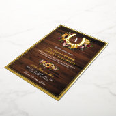 ゴールデンホースシューモノグラムヒマワリ結婚ズウッド 箔招待状 (回転した状態)