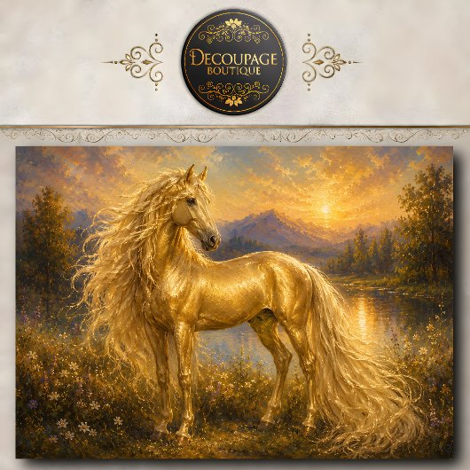 ゴールデンホースペインティング ウォールアート 馬好きな人へのインテリア 薄葉紙