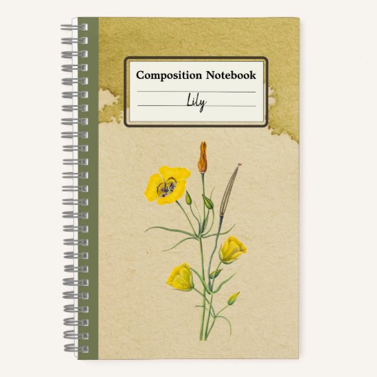 ゴールデンボウルマリポサフラワーカンプパーソナライズされたメント ノートブック (正面)