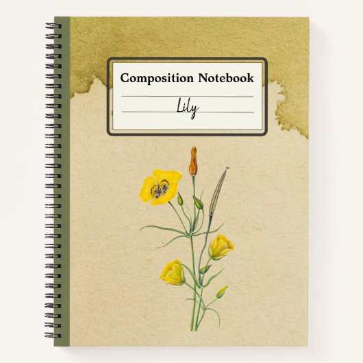 ゴールデンボウルマリポサフラワーカンプパーソナライズされたメント ノートブック (正面)