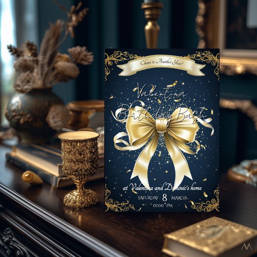 ゴールデンボウ誕生日 | エレガントお祝い 招待状