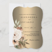 ゴールデンボホエレガンスカーブ結婚ワイルドフラワー 招待状 (正面)