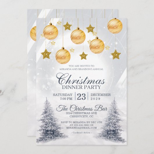 ゴールデンボーブルクリスマス企業のホリデーパーティー 招待状 (正面/裏面)