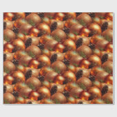 ゴールデンボールとモミデザイン付きレッドクリスマスボール ラッピングペーパー (フラット)