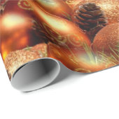 ゴールデンボールとモミデザイン付きレッドクリスマスボール ラッピングペーパー (ロールコーナー)