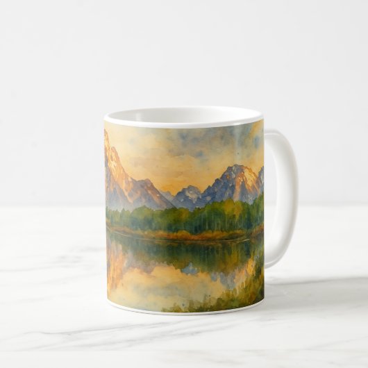 ゴールデンマウンテンリフレクション水彩風景 コーヒーマグカップ (正面右)